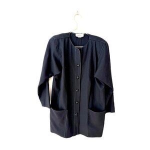Vintage Mrs H Winter Sweater Blazer Black Wool Buttons